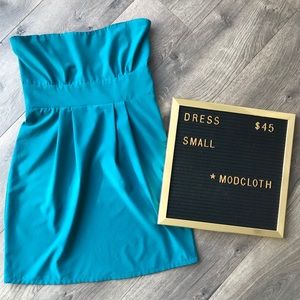 Strapless Teal Mini Dress